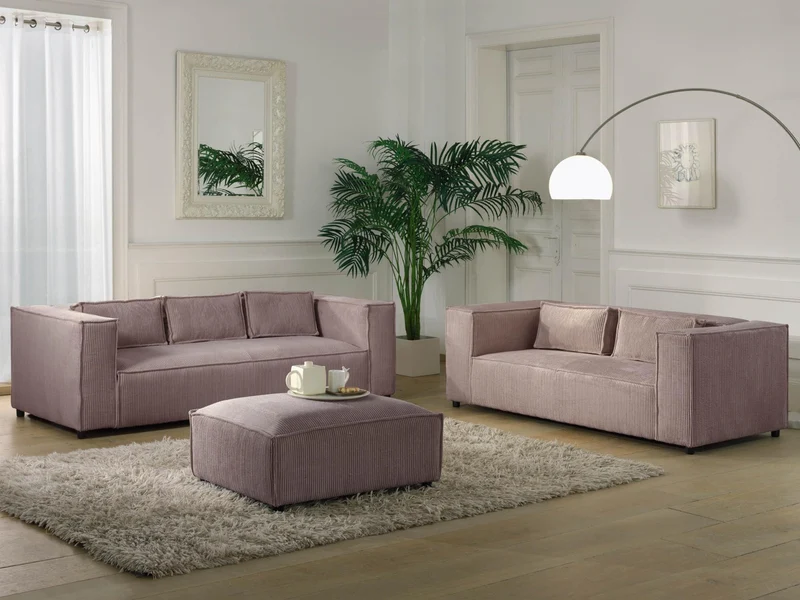 Lisa Design - Stella - canapé Fixe 3 Places - en Velours côtelé - Style Contemporain, Rose