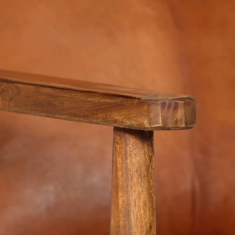 vidaXL Fauteuil Cuir Véritable avec Bois d'Acacia Marron Salle de Séjour Salon