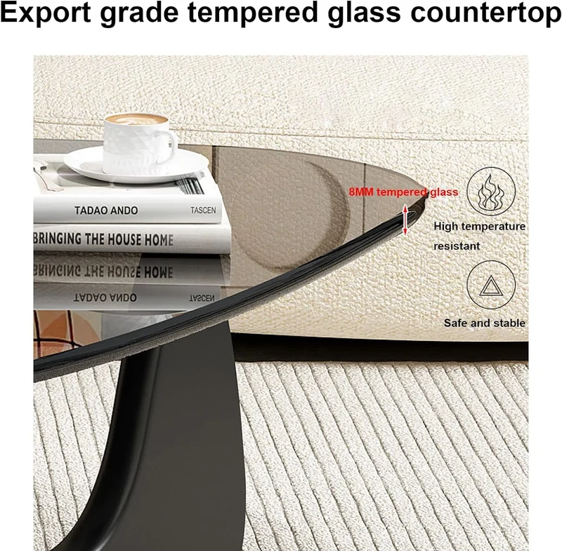 QWPDWA Table Basse Moderne Triangulaire en Verre, Base en Bois Massif et Plateau en Verre Transparent, pour Salon, Patio, Étude