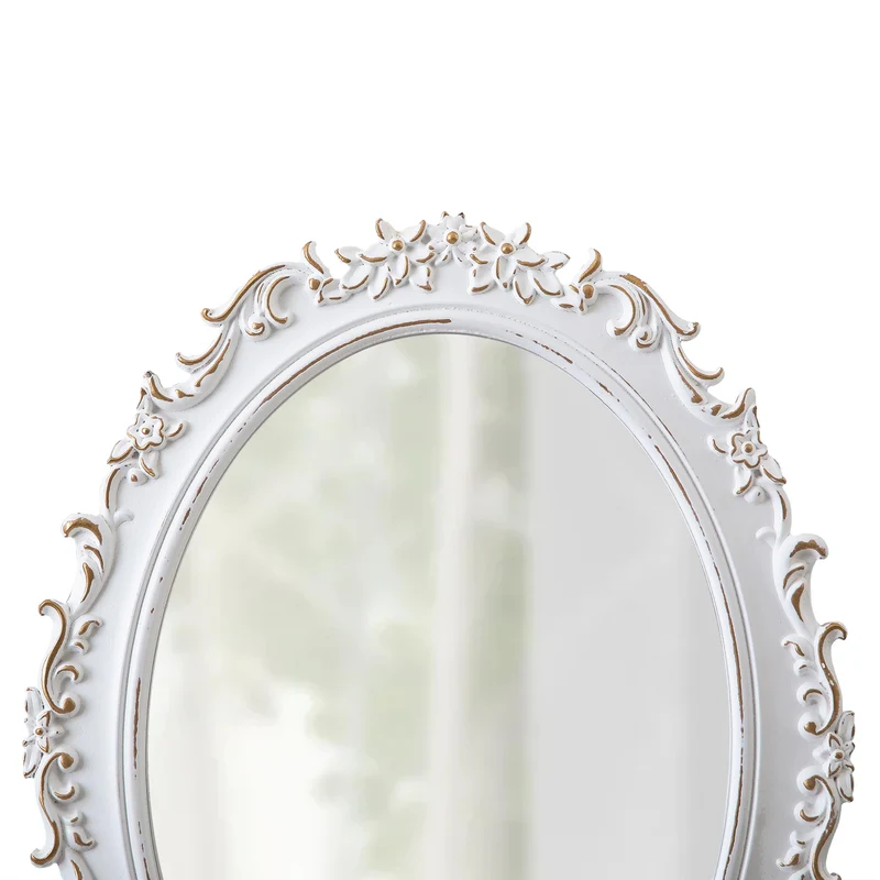 Sintosin Miroir Mural Ovale Baroque 54 x 40 cm, Miroirs Vintage Blancs Déprimés pour Le Salon, Miroirs en Bois pour Salle de Bain, Entrée, Miroir Mural Design horizontaux ou verticaux