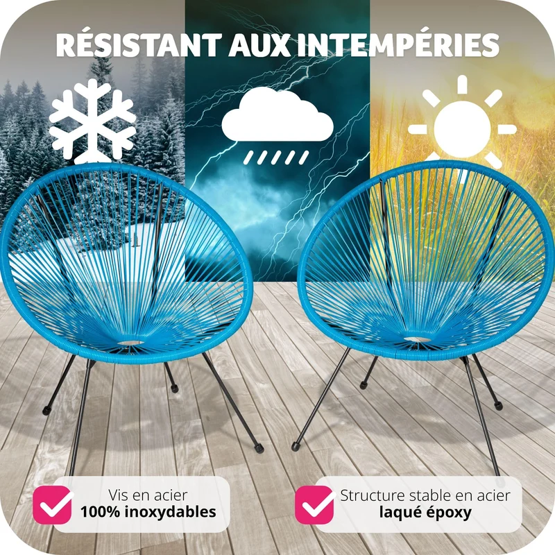 TecTake® Lot de 2 Fauteuil de Jardin Acapulco pour Salon de Jardin Exterieur ou Intérieur, Structure en Acier époxy, Mobilier pour Amenagement Balcon Terrasse - Plusieurs Couleurs