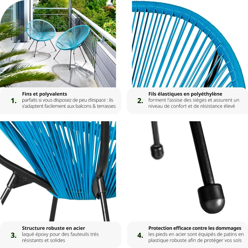 TecTake® Lot de 2 Fauteuil de Jardin Acapulco pour Salon de Jardin Exterieur ou Intérieur, Structure en Acier époxy, Mobilier pour Amenagement Balcon Terrasse - Plusieurs Couleurs