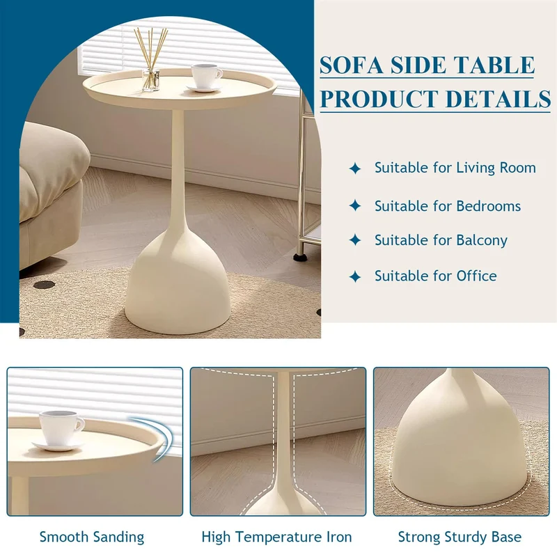 Table d'appoint avec Structure en Fer Robuste, Table d'appoint Ronde, Petite Table d'appoint pour Chambre à Coucher, Salon, Petits espaces, Facile à Assembler