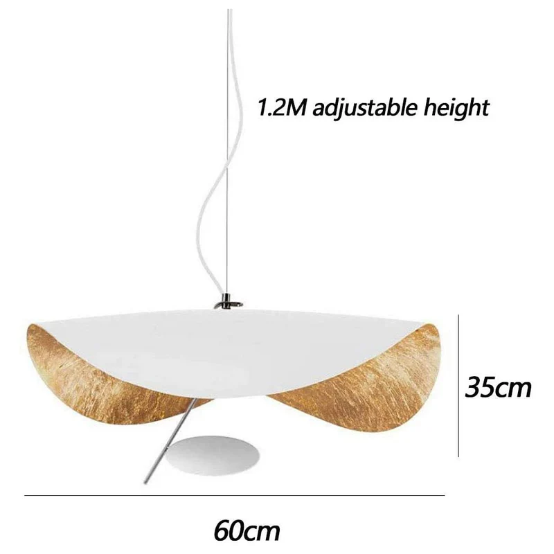 COCOL Lustre LED Lampe Suspendue Feuille D'or Suspendus Lumières Chapeau En Or Noir Lustre Lampe Ligne Suspendue Hauteur Réglable Intégré Restaurant Salon Hôtel Café Bar 11 W (White)