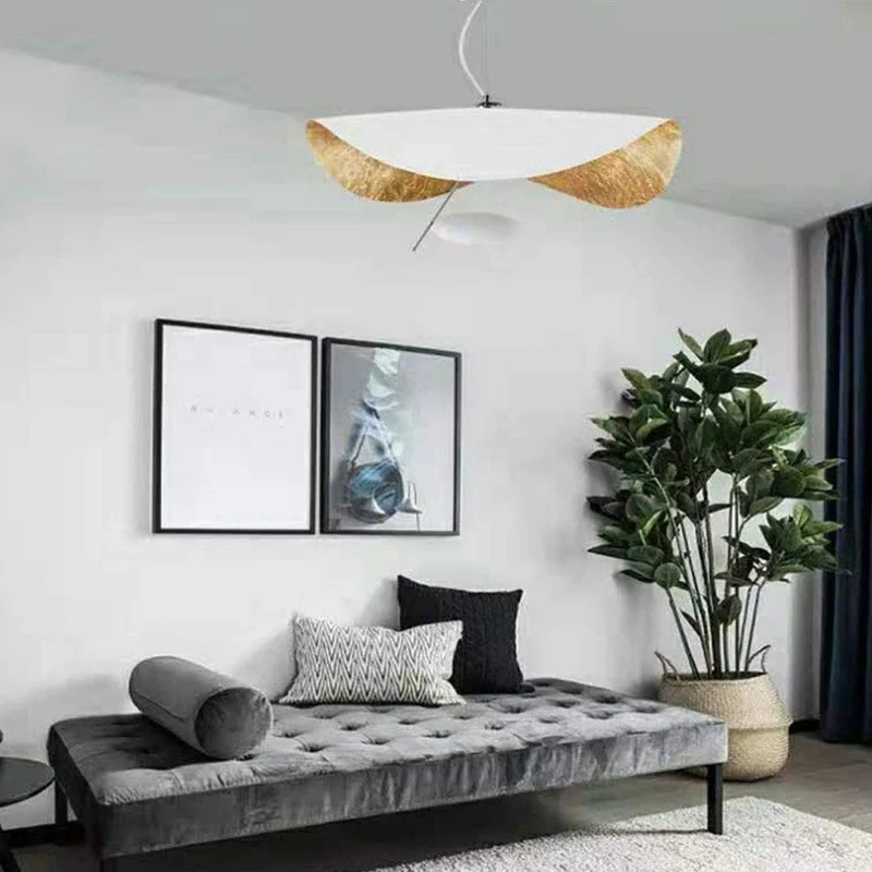 COCOL Lustre LED Lampe Suspendue Feuille D'or Suspendus Lumières Chapeau En Or Noir Lustre Lampe Ligne Suspendue Hauteur Réglable Intégré Restaurant Salon Hôtel Café Bar 11 W (White)