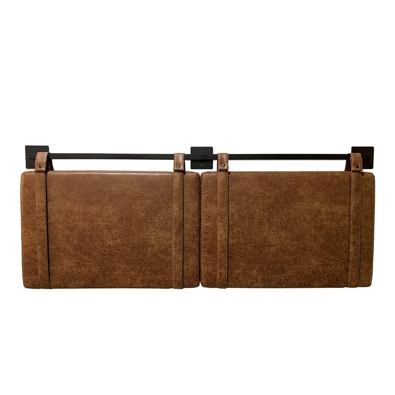 Nathan James Harlow Tête de lit rembourrée en Tissu avec Sangles en Cuir PU Vintage et Rails en métal Noir Mat, Métal Cuir, Marron/Noir, Queen Size