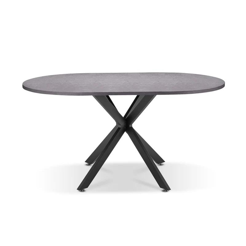 FRANKYSTAR Marui Small - Table à manger ovale en bois et métal avec pied central Kiso 150x90 cm - gris
