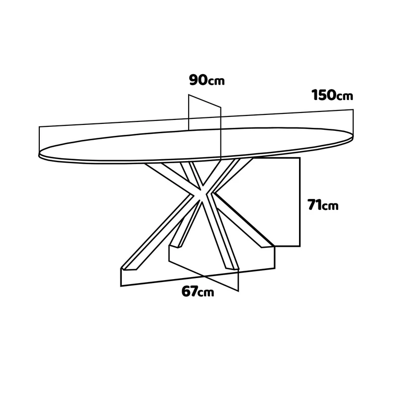 FRANKYSTAR Marui Small - Table à manger ovale en bois et métal avec pied central Kiso 150x90 cm - gris