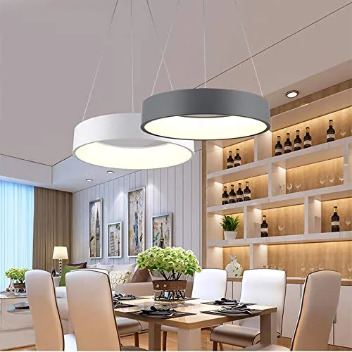 IXWQ Traditionnel Fer Art LED 55W Moderne Suspension Luminaire Île Plafond Éclairage Anneau Décoratif Design Lampe Table À Manger Lustre Métal Acrylique Luminaire Suspendu for Salon Trois Couleurs Gra
