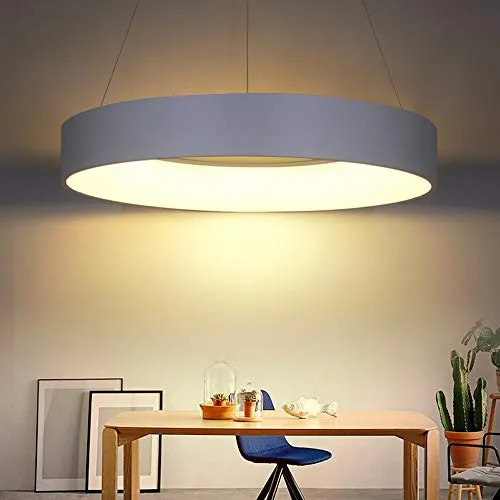 IXWQ Traditionnel Fer Art LED 55W Moderne Suspension Luminaire Île Plafond Éclairage Anneau Décoratif Design Lampe Table À Manger Lustre Métal Acrylique Luminaire Suspendu for Salon Trois Couleurs Gra