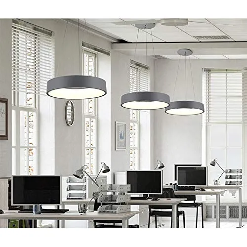 IXWQ Traditionnel Fer Art LED 55W Moderne Suspension Luminaire Île Plafond Éclairage Anneau Décoratif Design Lampe Table À Manger Lustre Métal Acrylique Luminaire Suspendu for Salon Trois Couleurs Gra