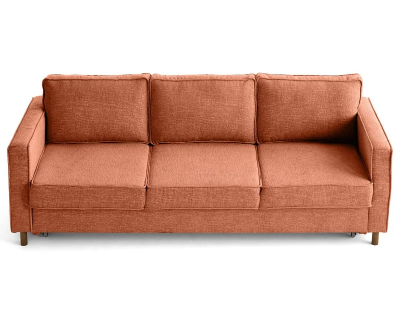 Lisa Design - Jake - canapé Droit 3 Places Convertible en Tissu Velours Relief, Terracotta