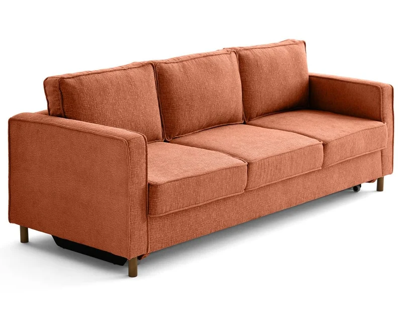 Lisa Design - Jake - canapé Droit 3 Places Convertible en Tissu Velours Relief, Terracotta