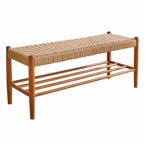 Banc à chaussures en bois de cerisier avec rangement pour entrée, étagère à chaussures pour chambre à coucher, repose-pieds étroit, banc de lit