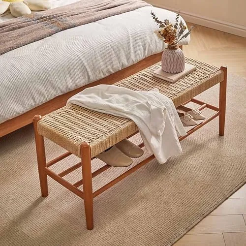Banc à chaussures en bois de cerisier avec rangement pour entrée, étagère à chaussures pour chambre à coucher, repose-pieds étroit, banc de lit