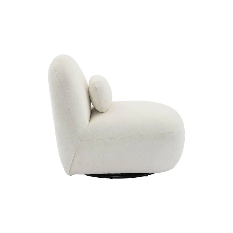 sweeek - Fauteuil pivotant 360° en Bouclette texturée Blanc crème. piètement en métal Noir Mat - Spino