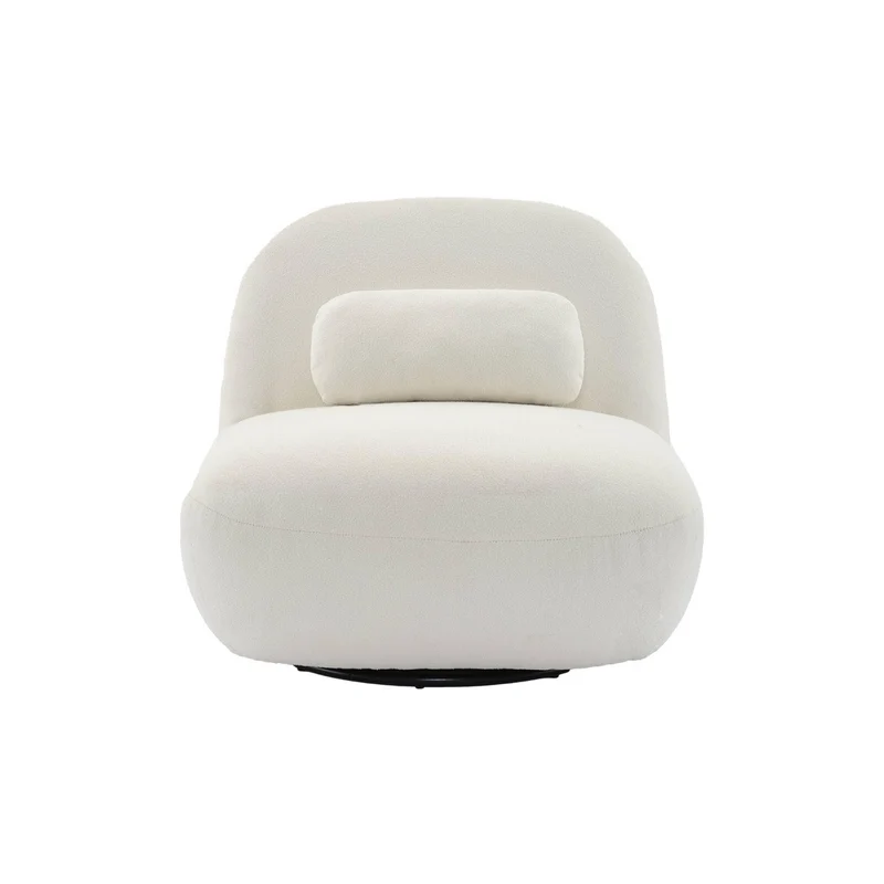sweeek - Fauteuil pivotant 360° en Bouclette texturée Blanc crème. piètement en métal Noir Mat - Spino
