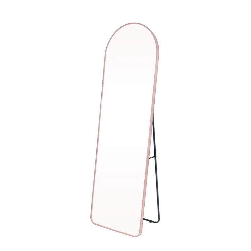 NESHER HOME Miroir Mural Pleine Longueur 160x50cm Complet arqué à Poser au Sol avec Support ou à accrocher au Mur avec kit de Fixation Inclus - Finition du Cadre en Aluminium brossé Rose Gold