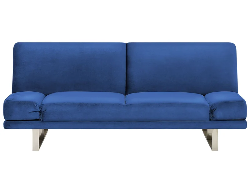 Canapé Convertible 2 Places en Velours Bleu Marine Accoudoirs Ajustables York