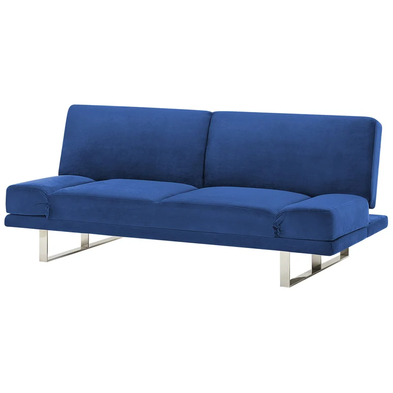 Canapé Convertible 2 Places en Velours Bleu Marine Accoudoirs Ajustables York