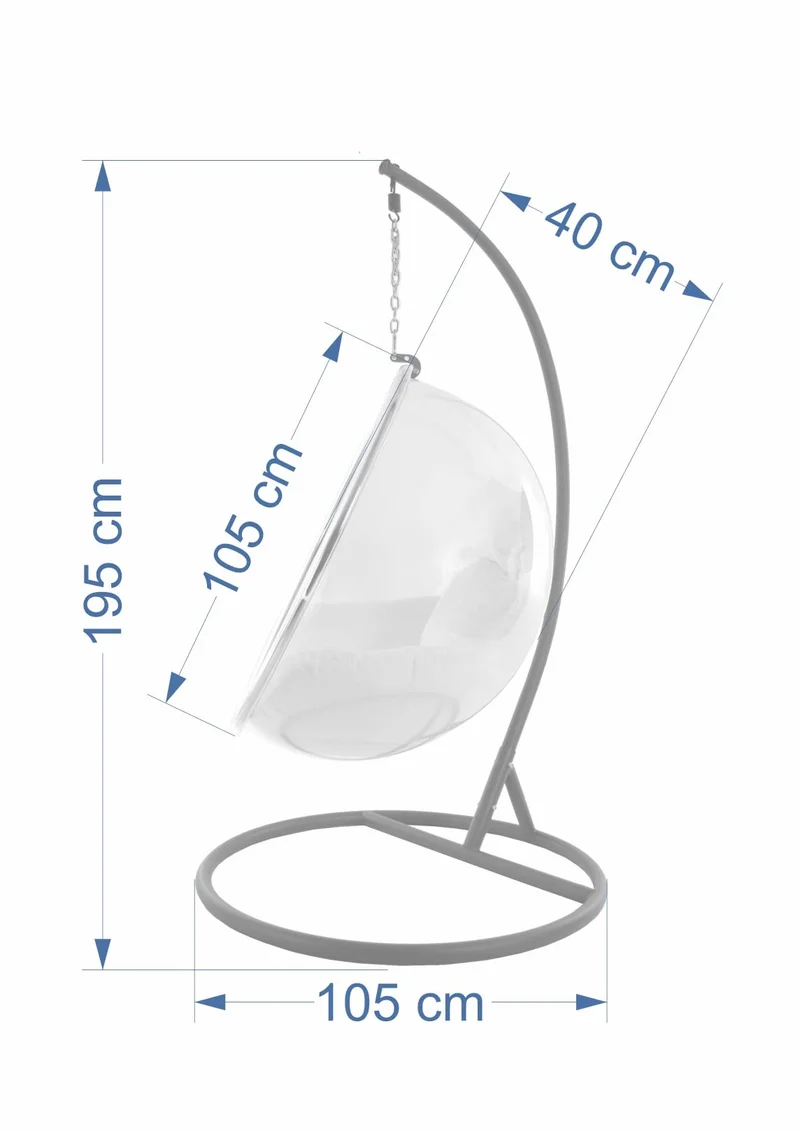 Kideo® Ensemble complet : fauteuil suspendu avec cadre et coussin, demi-coque, bubble, translucide (structure : blanc/panier : transparent (transparent), coussin : blanc (1000 Snow))