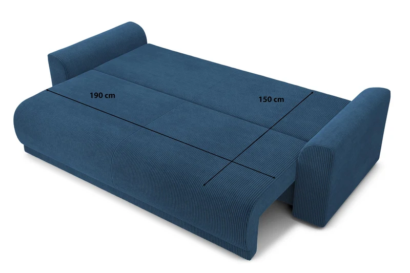 BAÏTA Canapé Droit Convertible Nova 3 Places en Velours côtelé Bleu Cobalt