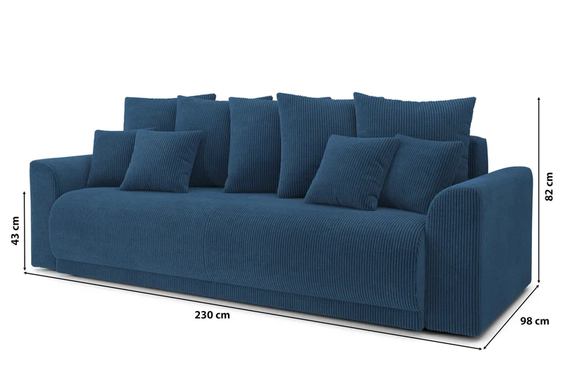 BAÏTA Canapé Droit Convertible Nova 3 Places en Velours côtelé Bleu Cobalt