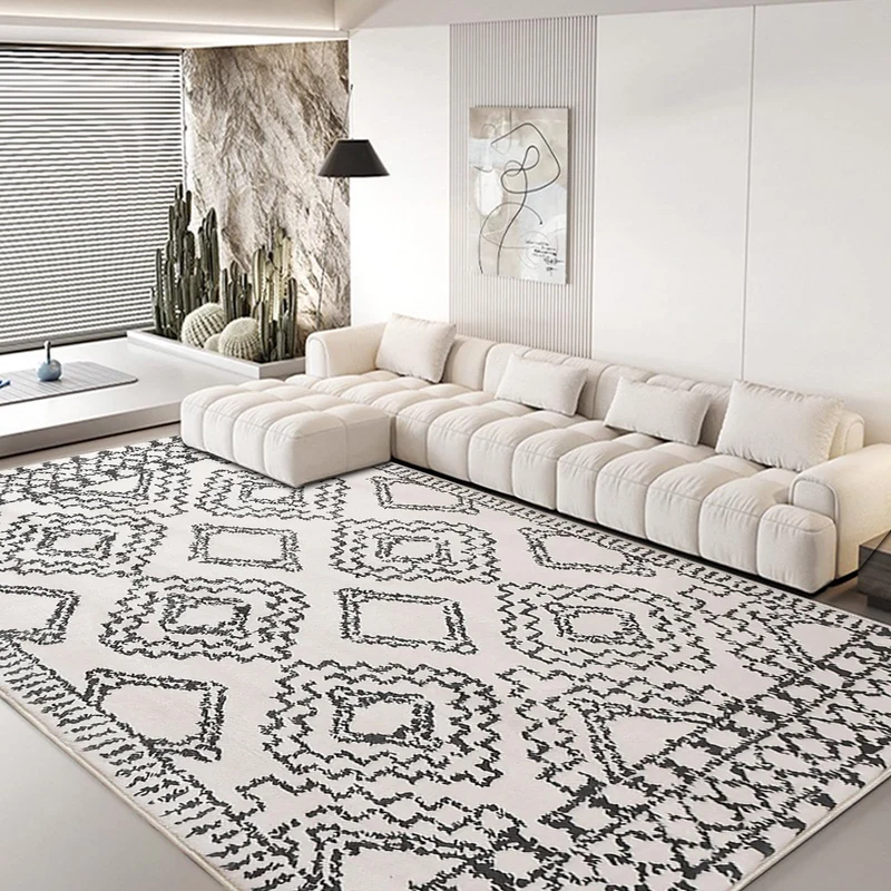 Leesentec Tapis Salon Abstrait Moderne à Motif Géométrique - Poil Court, Doux pour Chambre - Noir, Blanc, Beige, Ivoire (Ivoire/Noir, 200 * 250cm)