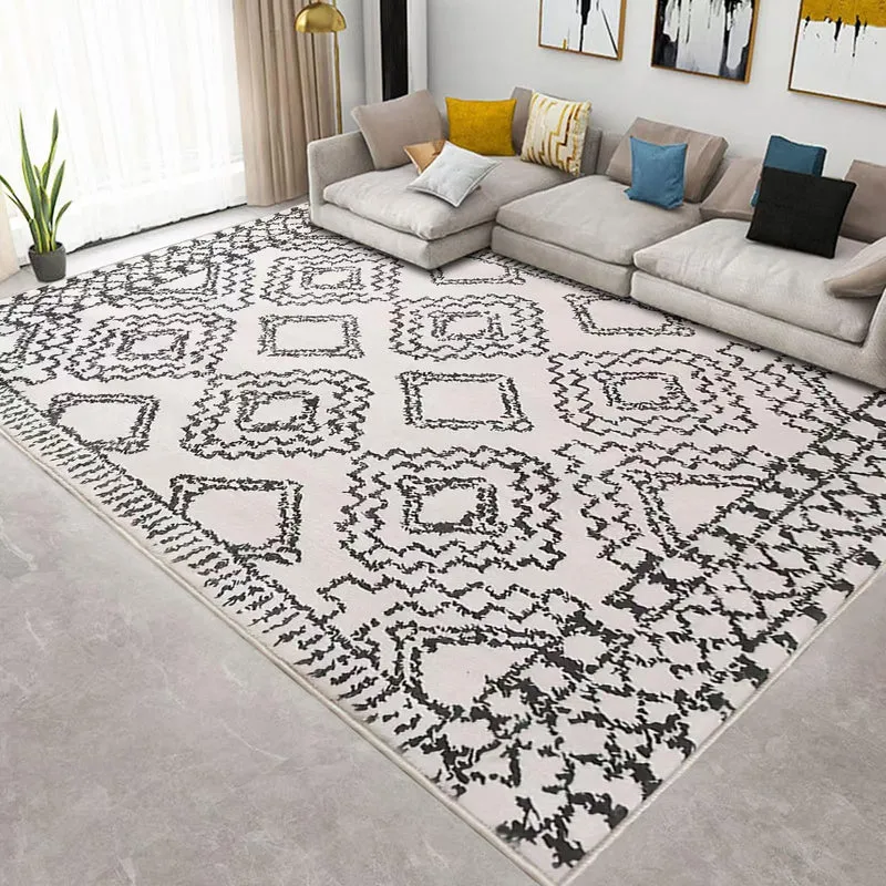 Leesentec Tapis Salon Abstrait Moderne à Motif Géométrique - Poil Court, Doux pour Chambre - Noir, Blanc, Beige, Ivoire (Ivoire/Noir, 200 * 250cm)