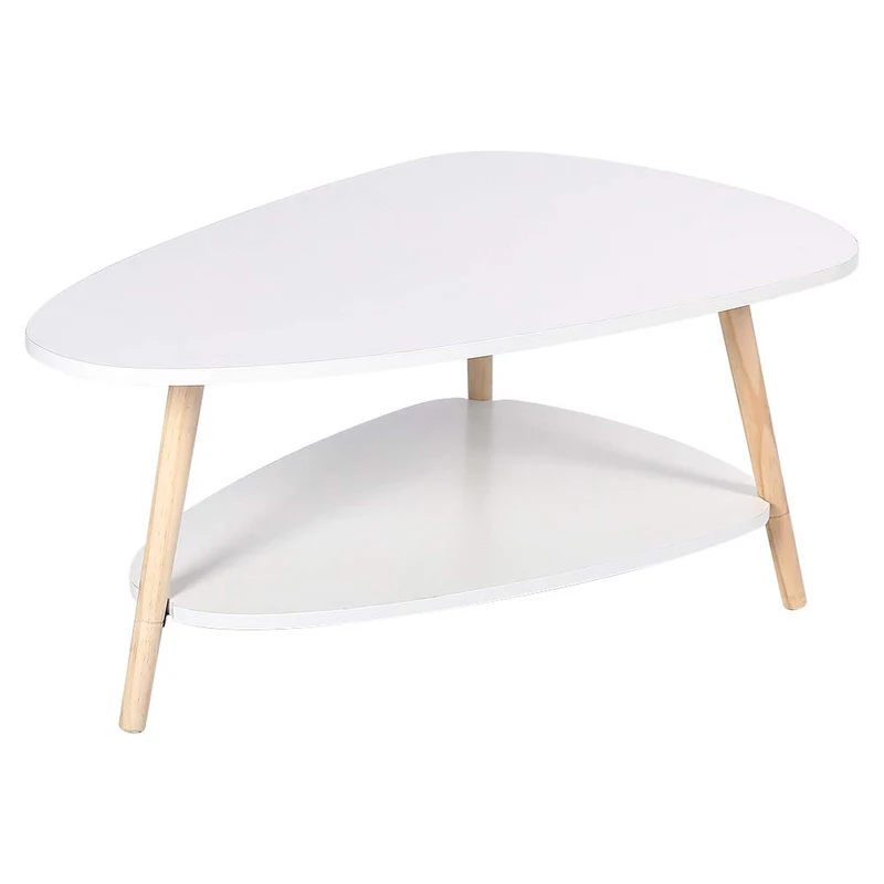 Belfoyer Table Basse Ovale scandinave, Table Basse Ovale avec 2 Tablettes Table Style Nordique, Blanc Naturel