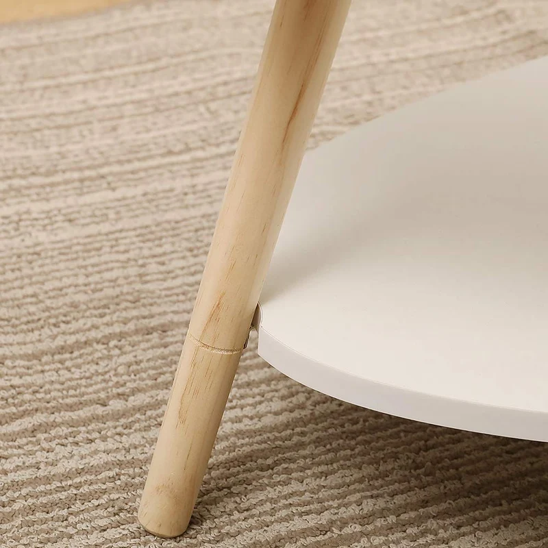 Belfoyer Table Basse Ovale scandinave, Table Basse Ovale avec 2 Tablettes Table Style Nordique, Blanc Naturel