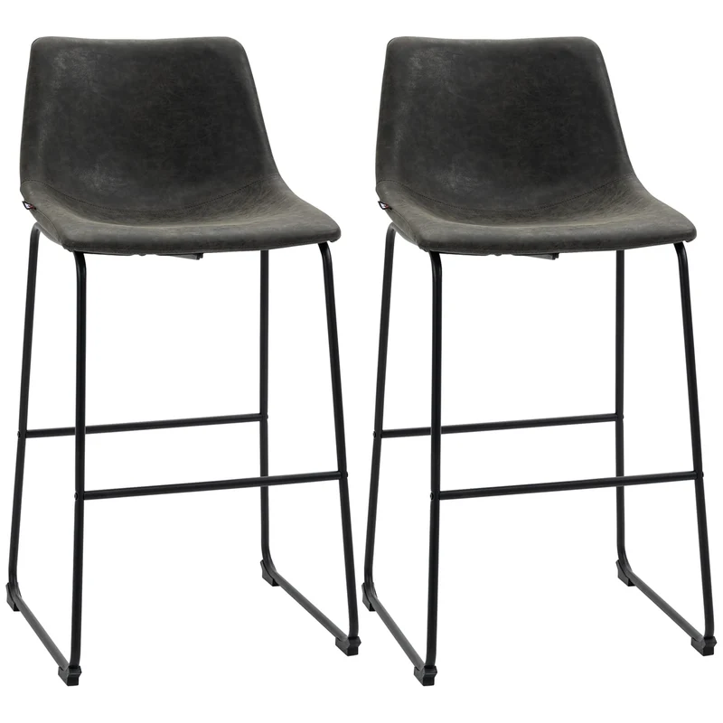 HOMCOM Lot de 2 tabourets de Bar Design Vintage Hauteur 73 cm avec Repose-Pieds métal et revêtement synthétique - Gris foncé