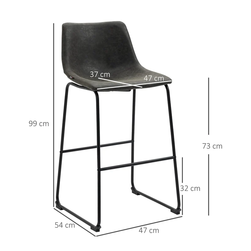 HOMCOM Lot de 2 tabourets de Bar Design Vintage Hauteur 73 cm avec Repose-Pieds métal et revêtement synthétique - Gris foncé