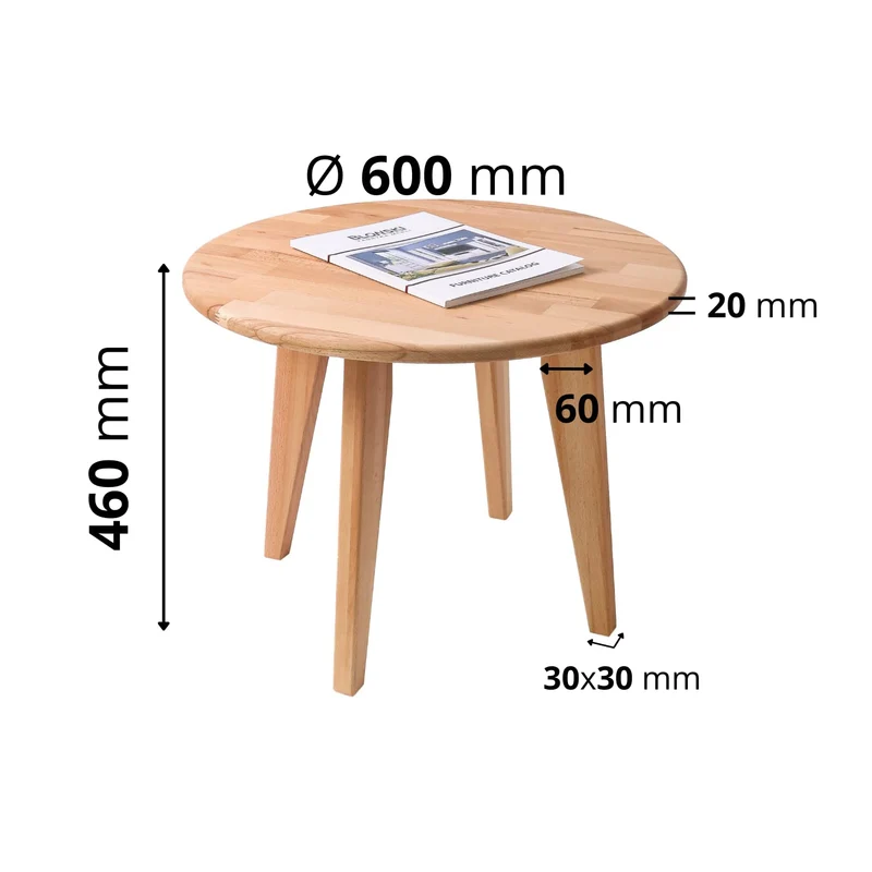 Krok Wood Table Basse Ronde Dresden en Bois de hêtre Massif (60 x 60 x 46 cm)