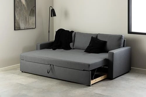 AC Design Furniture Richard 3 Places, Tissu, Gris foncé, H: 84 x B: 219 x T: 86 cm