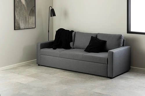 AC Design Furniture Richard 3 Places, Tissu, Gris foncé, H: 84 x B: 219 x T: 86 cm
