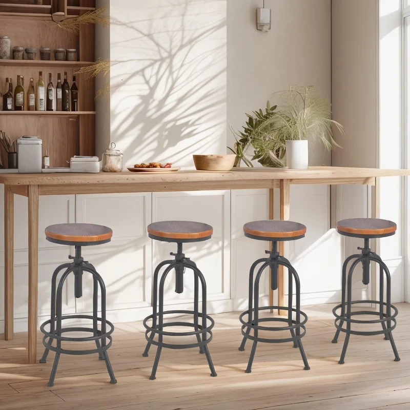 BOKKOLIK Lot de 2 tabourets de bar industriels rétro pivotants de 71,1 à 86,4 cm, chaises de cuisine extra hautes, hauteur réglable, entièrement soudés (noir)
