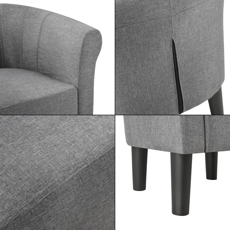 [en.casa] Fauteuil Chaise Siège Tissu Polyester Plastique Gris 70 x 70 x 58 cm