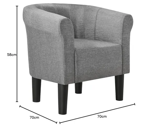 [en.casa] Fauteuil Chaise Siège Tissu Polyester Plastique Gris 70 x 70 x 58 cm