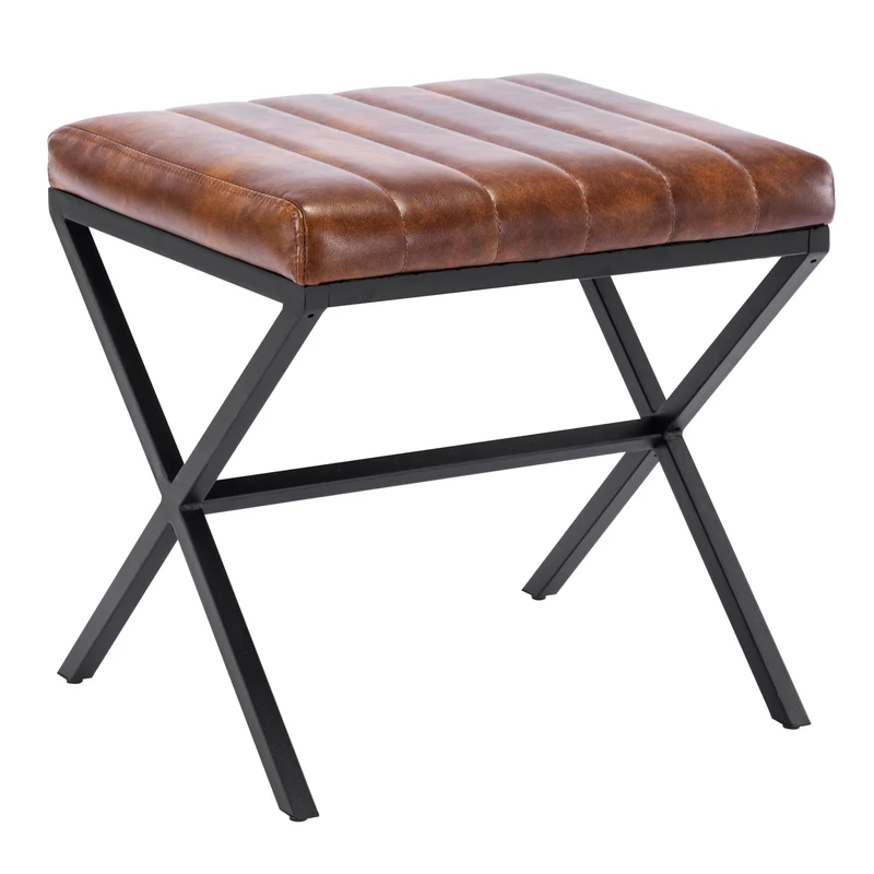 DUHOME Tabouret de Maquillage Rembourré Pouf Coiffeuse Moderne Ottoman X Leg Sièges Piano Pieds en Métal pour Chambre Salon Toilette, Marron Jaunâtre