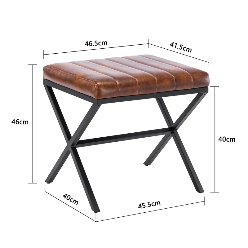 DUHOME Tabouret de Maquillage Rembourré Pouf Coiffeuse Moderne Ottoman X Leg Sièges Piano Pieds en Métal pour Chambre Salon Toilette, Marron Jaunâtre
