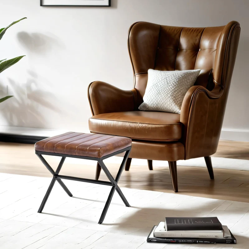 DUHOME Tabouret de Maquillage Rembourré Pouf Coiffeuse Moderne Ottoman X Leg Sièges Piano Pieds en Métal pour Chambre Salon Toilette, Marron Jaunâtre