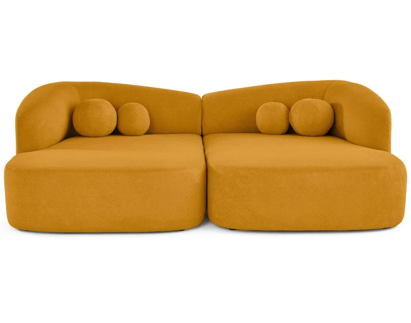Lisa Design - Charles - canapé Droit 4 Places avec Double méridienne - Assise Profonde - en Velours texturé, Jaune