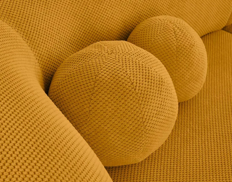 Lisa Design - Charles - canapé Droit 4 Places avec Double méridienne - Assise Profonde - en Velours texturé, Jaune