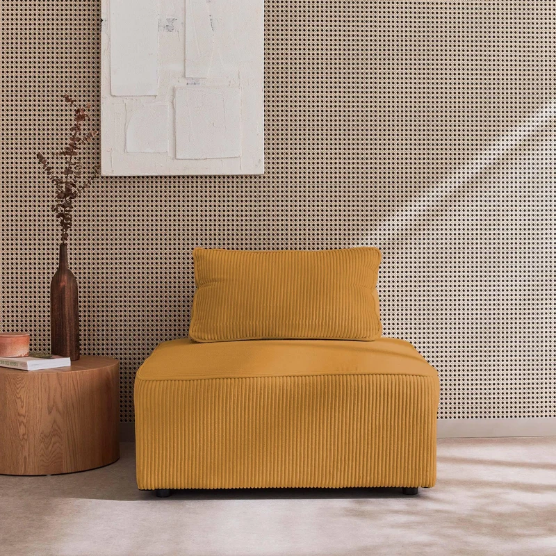 sweeek - Chauffeuse pour canapé modulable Velours côtelé Moutarde avec Un Coussin