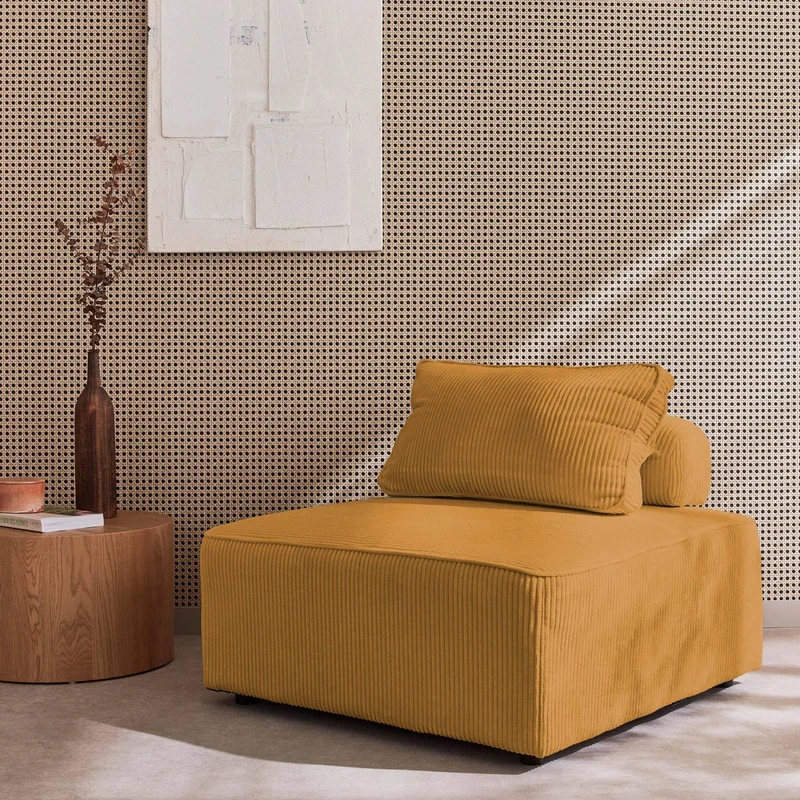 sweeek - Chauffeuse pour canapé modulable Velours côtelé Moutarde avec Un Coussin