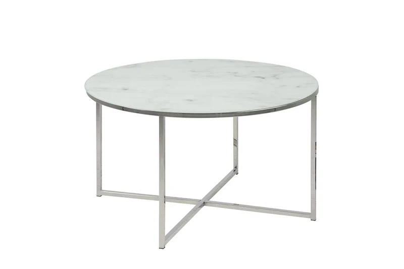 AC Design Furniture Antje Table Basse Ronde, Ø: 80 x 45 cm, Aspect Marbre Blanc /Chrome, Verre/Metal, 1 pc