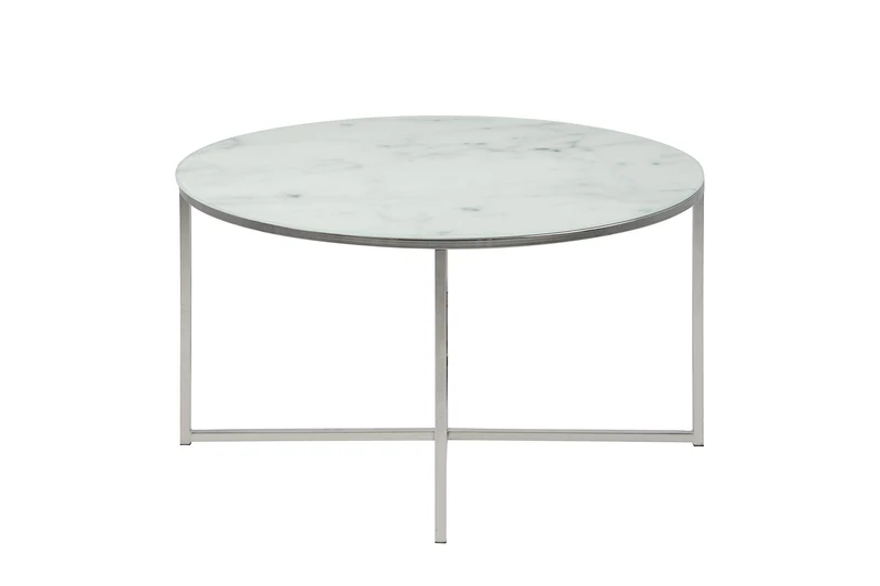 AC Design Furniture Antje Table Basse Ronde, Ø: 80 x 45 cm, Aspect Marbre Blanc /Chrome, Verre/Metal, 1 pc