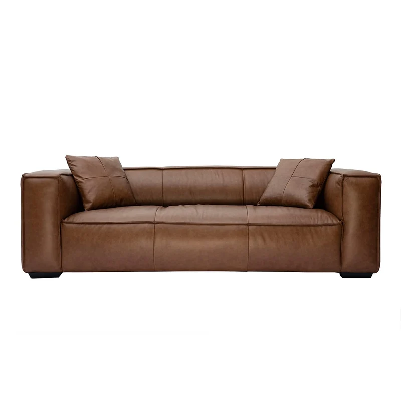 Miliboo Canapé Vintage 3 Places Cuir Marron et Bois Noir Cobain