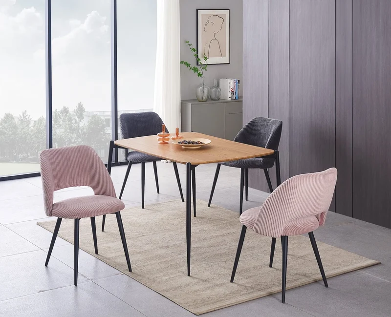 B&D Home Chaises de Salle à Manger Vicky Lot de 2, Chaise rembourrée en Velours côtelé pour Salle à Manger, Cuisine, Salon, Bureau, Coiffeuse, Design scandinave Rustique, Cordon Rose, 11126-ROSA-2